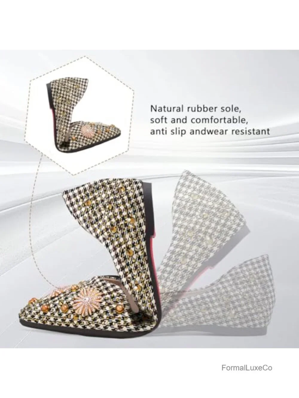 Sparkly Pointed Toe Ballet Flats Memory Foam Low Heel Dress Shoes